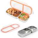 REDANT Reusable Snack Containers with Lids, Stainless Steel 2 / Double Compartment Snack Box Container, Divided Food Storage Bowls with Lids for Travel, Condiments & Meal Prep (Yellow, 1-Pack)