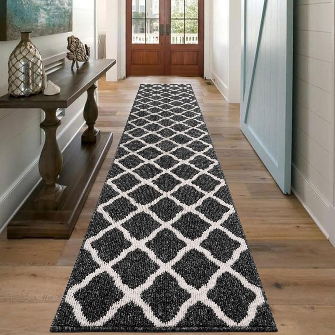 SHACOS Black Runner Rug 2x10 ft Washable Entryway Runner Rugs Non Slip Rubber Backing Hallway Rug Runner Absorbent Kitchen Carpet Runners