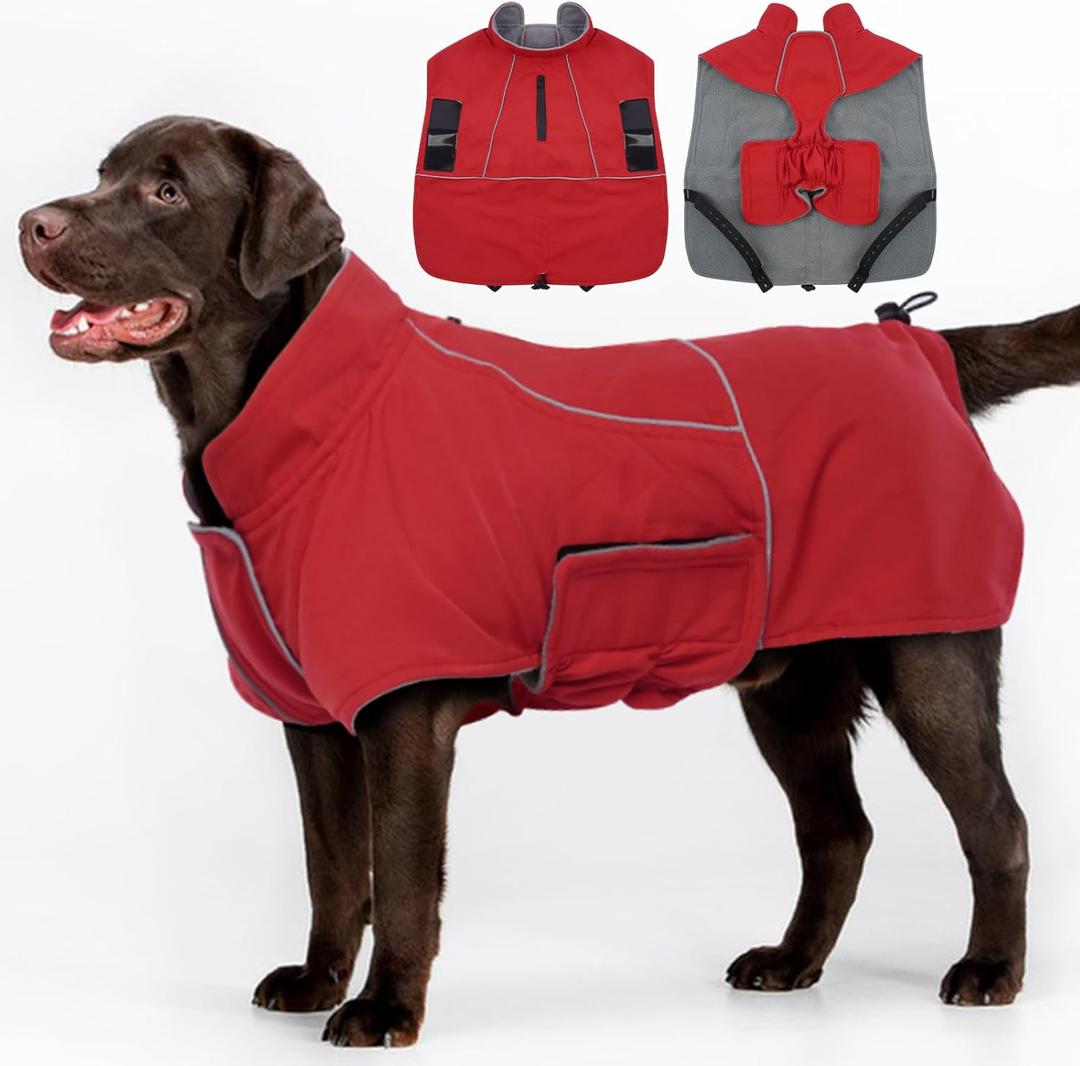 MIGOHI Dog Coat,Dog Jacket Waterproof,Winter Coat Windproof,XXL Fleece Jacket for Dogs Boy Girl,Cold Weather Coats for Dogs Hiking Camping,Golden Retriever,Labrador,Weimaraner,2XL,Red