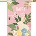2 x AVOIN colorlife Happy Easter House Flag 28x40 Inch Double Sided Outside, Bunny Rabbit and Eggs Floral Yard Outdoor Flag Blue Pink