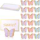 Kigley 18 Pcs Butterfly Place Card Holders with 25 Pcs Gold Foil Place Cards Wooden Table Number Name Photo Stand Clips Tea Party Decorations for Wedding Centerpieces Baby Shower Birthday Supply