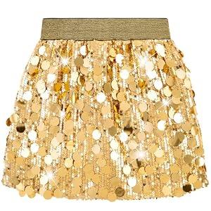DAXIANG Girls Sequin Skirt Sparkly Toddler Kids Mini Glitter Skirt Elastic Waist Party Pencil Skirt Gold 7-8 Years