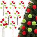 Pinkunn 6 Pcs Furry Christmas Picks, 12" Christmas Tree Decoration Plush Berry Stems Xmas Ornament Artificial Branches for Tree Topper Holiday Wreath Crafts Home Decoration(Red,Green)
