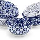 vancasso SELENE 24 oz Cereal Bowls set of 5, Ceramic Soup Bowls for Kitchen, Dishwasher & Microwave Oven Safe- for Cereal, Soup, Pasta, Salad, Blue & White Floral Design Bowl Set