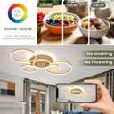 Modern LED Ceiling Light Gold Flush Mount Ceiling Light Dimmable Dining Room Light Fixtures with Remote 5 Rings Acrylic Kitchen Lighting Fixtures Ceiling Lamp for Living Room Bedroom (Gold, 5 Rings), 47.24" x 28.74" x 4.72"