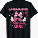 Grandma Of The Birthday Girl Cute Pink Bow Family Matching T-Shirt,3XL
