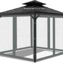 Gazebo Universal Replacement Mosquito Netting, 10' x 12' Outdoor Mesh Netting Screen 4-Panel Sidewall with Zipper for Patio Canopy Garden Porch Pergolas and Backyard, Gray(Mosquito Net Only)