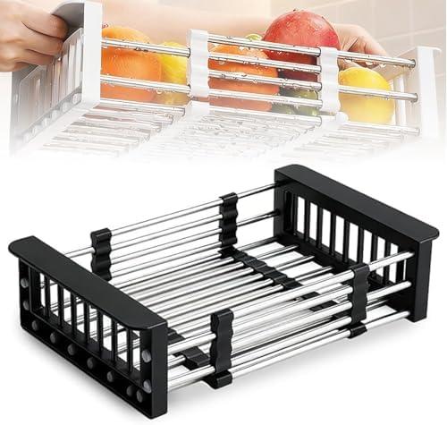 Extend Kitchen Sink Drain Basket, Adjustable & Expandable Stainless Steel Dish Drainers for Kitchen Counter, Portable & Telescopic Space-Saving Solution for Fruit Vegetable, 2.6"D x 10"W x 6.4"H