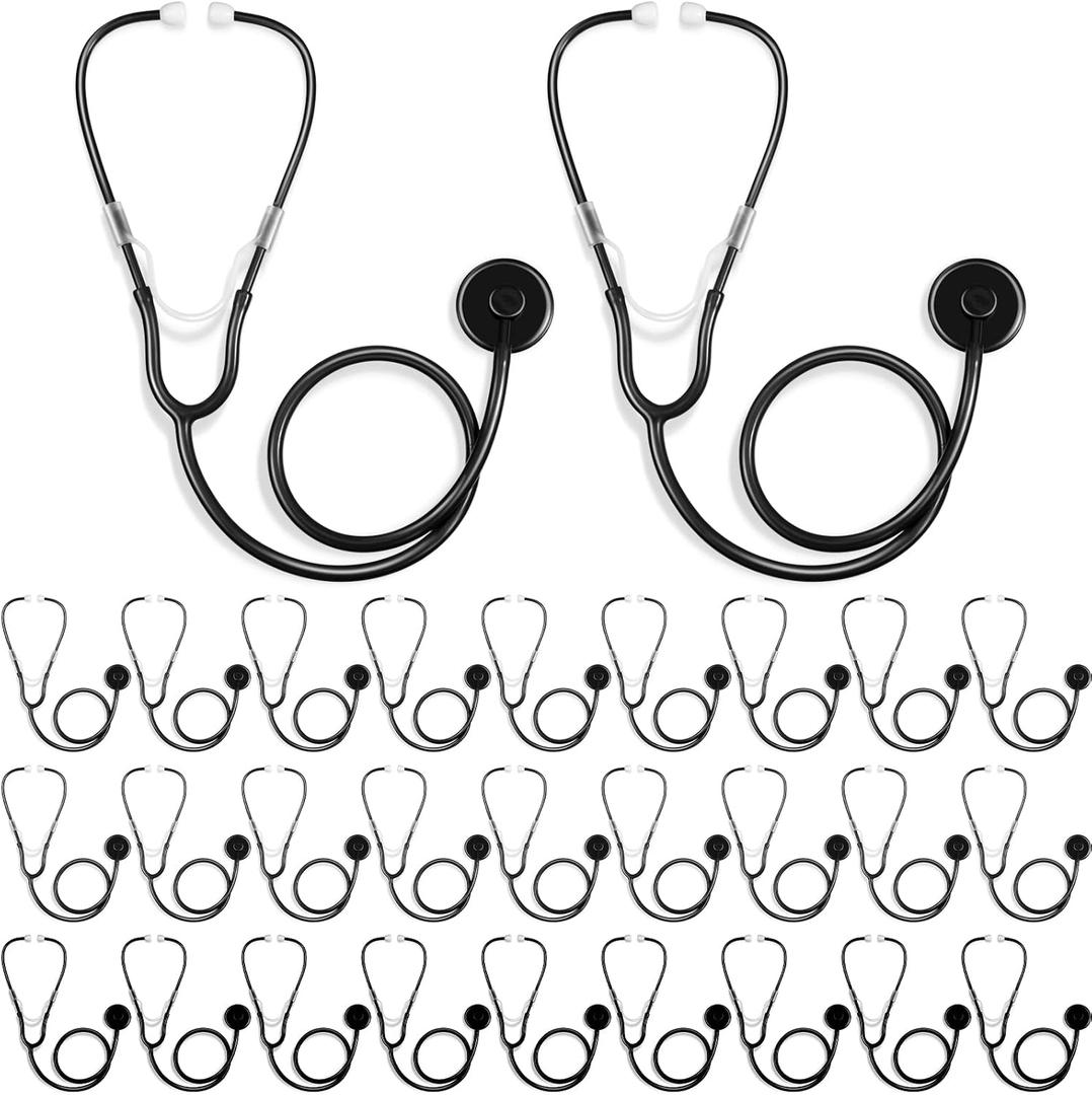 Hanaive 30 Pack Kids Stethoscope Toy Disposable Stethoscope Bulk Real Working Nursing Doctor Pretend Game Nurse Costume Accessories for Kids School Career Day Grad Party(Black)