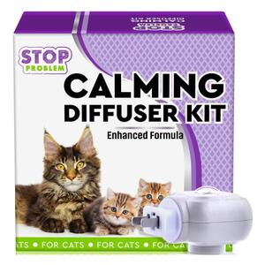 Cat Calming Pheromone Diffuser Effectively Relieve Anxiety Stress Cat Calming Diffuser Comfort for Cats Refill Reduce Fighting Spraying and Scratching Calm Relaxing, 2 Diffuser, 4 Refill(48ml Each)