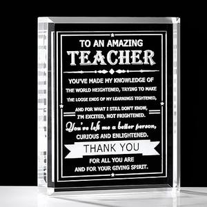 Teacher Appreciation Gifts for Women Men Crystal Thank You Gifts for Teacher from Students Birthday Christmas Retirement Gifts for Teachers Crystal Keepsake Plaque