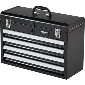 VEVOR Metal Tool Box, 20.5-inch, Portable Metal Tool Box with 4 Drawers, Small Tool Chest with EVA Liners, Ball Bearing Slide Drawers Locking & Powder Coated Finish, Multi-Function Tool Organizer