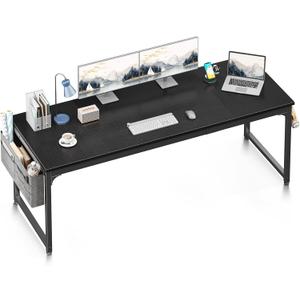 ODK 71 Inch Large Computer Desk Home Office Desk, Long Modern PC Desk Work Table with Headphone Hook & Fabric Bag for Storage, Spliced Board, Black