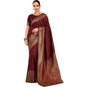Women Banarasi Kanjivaram Silk Saree Set with Unstitched Blouse Piece