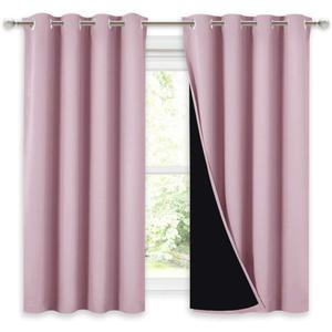 NICETOWN Room Warming Curtains, 100% Blackout Curtains 54 inches Long, 2 Thick Layers Completely Blocking Out All Light Lined Drapes for Small Window (Lavender Pink, 1 Pair, 52" Width Each Panel)