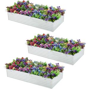 Meberam 3 Pack 6x3x1FT Galvanized Raised Garden Beds Kit Outdoor Metal Gardening Planter Box for Vegetable Elevated Flower Herbs,Silver