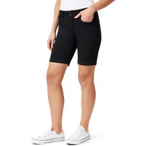 WallFlower Women's Ultra Denim Bermuda Shorts 9" Mid-Rise Insta Soft Juniors (Available in Plus Sizes) (Black)