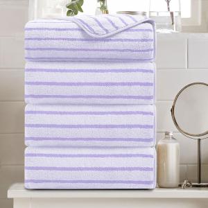 4 Pcs Light Purple Cabana Stripe Large Bath Towels 35"x70" Oversized Bath Sheet Soft Breathable Jumbo Bathroom Towels Highly Absorbent Shower Towel Quick Dry Beach Chair Towel Spa Gym Hotel Towel Set