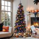 YITAHOME Pre-Lit Black Pencil Halloween Christmas Tree 6ft w/Remote, Black Slim Artificial Christmas Tree, Prelit Pencil Christmas Tree w/ 200 LED Lights & 700 Branch Tips | Holiday Decor
