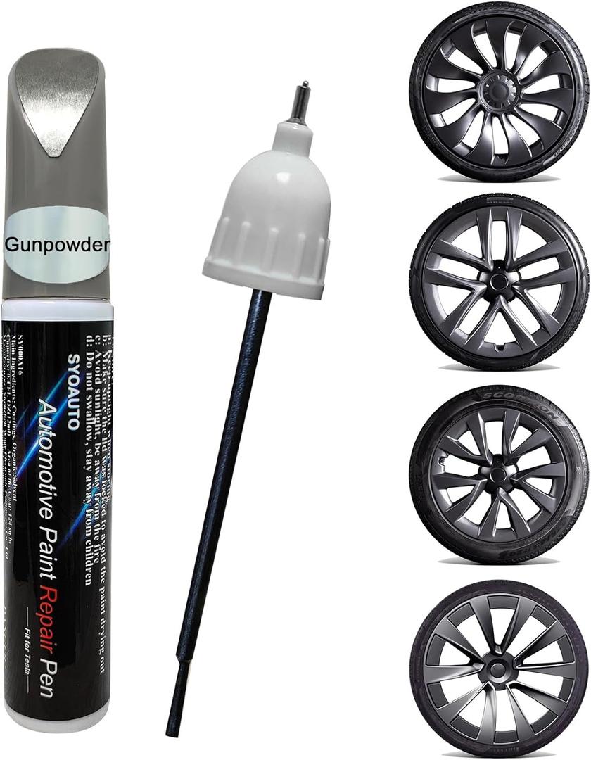 SYOAUTO Gunpowder Rim Touch Up Paint For Tesla Model Y 3 S X Uberturbine/Arachnid/Cybersteam/Turbine Wheel Touch Up Paint Pen Tip and Brush 2 in 1 Rim Scratch Repair Wheel Curb Rash Paint