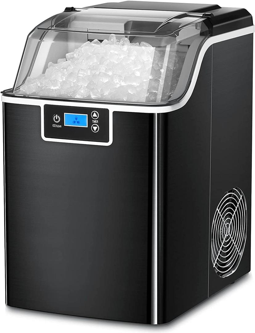 Kndko Nugget Ice Maker Countertop with Handle, Ready in 6 Mins, 35lbs Per Day, Pebble Ice Machine with Soft Chewable Ice, Self-Cleaning, One-Click Operation, for Home/Party/RV/Camping (Black)