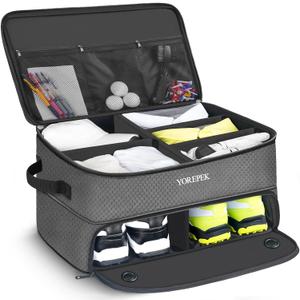 YOREPEK 2 Layer Golf Trunk Organizer, Golf Gifts for Men with Separate Ventilated Compartment for 2 Pair Shoes, Waterproof Car Trunk Locker for Balls, Tees, Clothes, Gloves, Accessories, Golfer Gifts (Large-Grey)