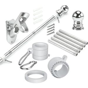 5 FT Flag Pole Kit for Outside House, Stainless Steel Wall Mount Flagpole with 2-Position Holder Bracket & 360 Spinning Metal Flag Ring Clips for 3x5 American Flag