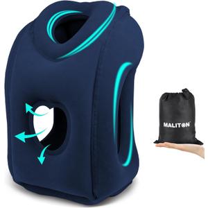 Maliton Inflatable Travel Pillow for Airplane Comfortable Sleeping to Relieve Neck and Shoulder Pain, Support Head Inflatable Pillow for Long Flights, Used for Airplanes, Cars, Trains, Office(Blue)