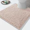 Yimobra Chenille Toilet Rug U-Shaped Washable - 24"x20" Non Slip Contour Bath Mat - Super Luxury Soft Absorbent Quick Dry Rugs for Bathroom Toilet Base - Blush Beige