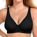 OEAK Womens Deep V Bras Wireless Comfortable Bra Supportive No Underwire Bras Tshirt Push Up Bralettes Plunge Seamless Bra Carbon Black XL