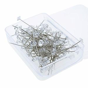 RuiLing 3-Box (100pcs) Clear Acrylic Straight Pins, Clear Corsages Pins，Crystal Floral Bouquet Pins Diamante Head Pins for DIY Wedding Decoration Flowers Pins Corsages Pins 8x50mm