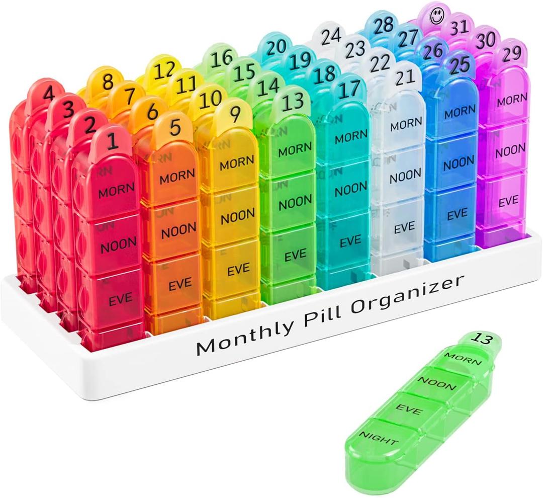Daviky Monthly Pill Organizer 4 Times a Day, 30 Day Pill Organizer with Daily Pill Box Organizer, One Month Medicine Pill Case, 31 Day Pill Container Pill Holder to Hold Supplement and Medication