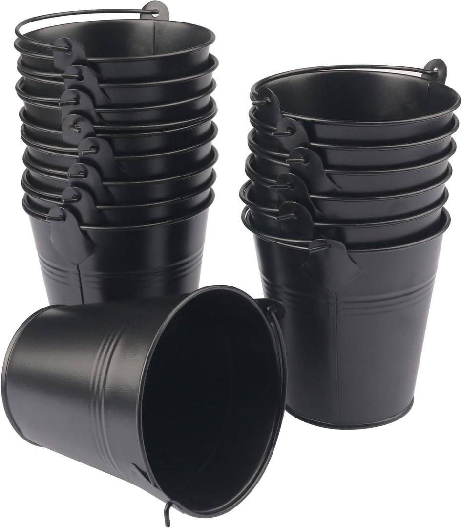 15 Pack 4 Inch Black Iron Pail, Metal Buckets with Handle, Easter Bucket, Pencil Holder and Flower Pots, Used to Carry, Store, or Even Plant, by GENHAKON.