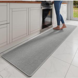 Kitchen Mats for Floor, Super Absorbent Kitchen Rugs Non Slip Washable, Soft Imitation Linen Braided Kitchen Runner Rug, Standing Mat Kitchens Sink Mat, Easy to Clean, Gray 17x95