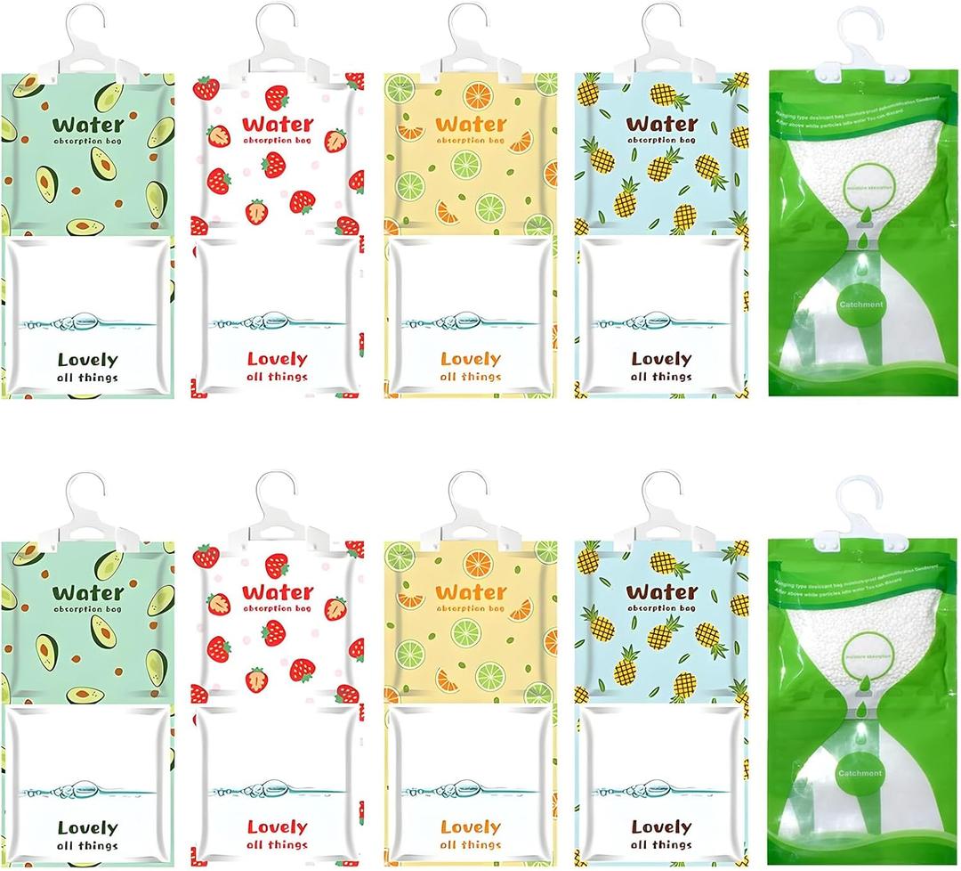 10 Pack Moisture Absorber Hanging Bags, Fragrance Free Humidity Packs, Hanging Closet Dehumidifier Bags (Mix)