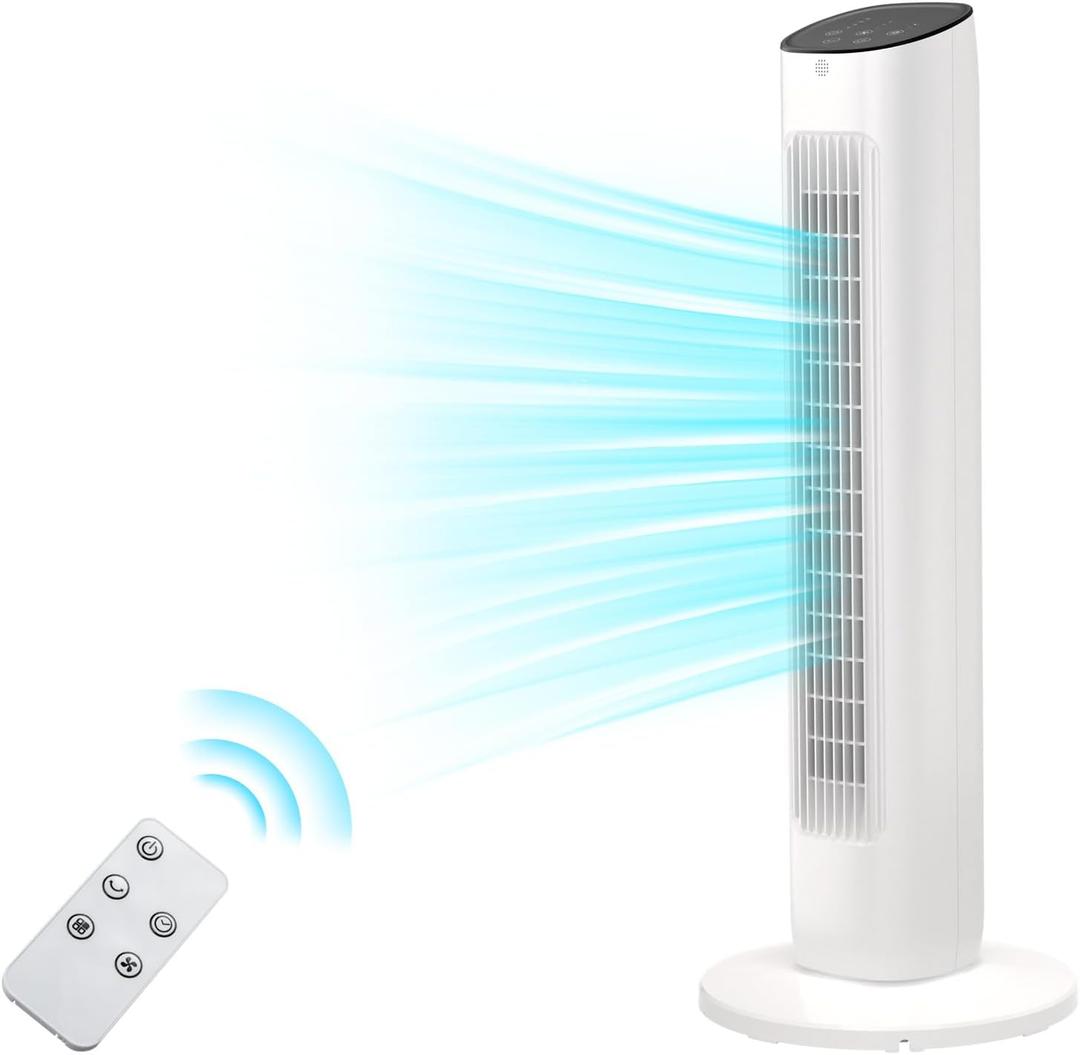 Antarctic Star Tower Fan 85°Oscillating Quiet Cooling 15H Timer Remote Control Powerful Standing 3 Wind Speed 3 Wind Modes LED Display Bladeless Portable LED Display,Bedroom Office, White