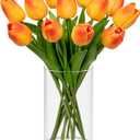 DILATATA 12 Pcs Artificial Real Touch Orange Tulips in Glass Vase with Faux Water, Small Tulip Arrangement for Wedding, Table Centerpieces, Home Decor