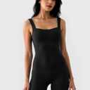 Women's Jumpsuit with Tummy Control,Square Neck Sleeveless Romper Short Body Suits for Workout Athletic Yoga,Black (Black, S)