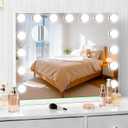 Hollywood Vanity Mirror with Lights, 23" x 18" Lighted Makeup Mirror with 15 Led Bulbs, 3 Color Lights, 10x Magnification, Desk/Wall Mounted, Bedroom College Dorm Room Essentials