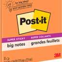 Post-it Super Sticky Big Notes, 11 in x 11 in, 1 Pad, 2X The Sticking Power, Neon Orange (BN11O) (Pack of 6)