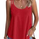 Eachrise Womens Tank Tops Summer Sleeveless Casual Spaghetti Strap Blouses Eyelet Embroidery Loose Fit Tunic Shirts.S