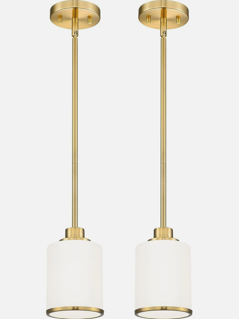 2pc Beionxii Brushed Gold Milk Glass Pendant Light 