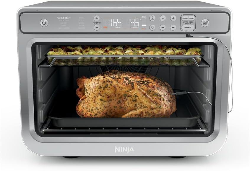 Ninja Air Fryer & Toaster Oven Combo | 10-in-1 Prestige Smart XL Oven with Pro Cook System Thermometer | Fits up to a 12lb Turkey | Pizza, Bake, Dehydrate | 1800 Watts | Stainless Steel | DT551