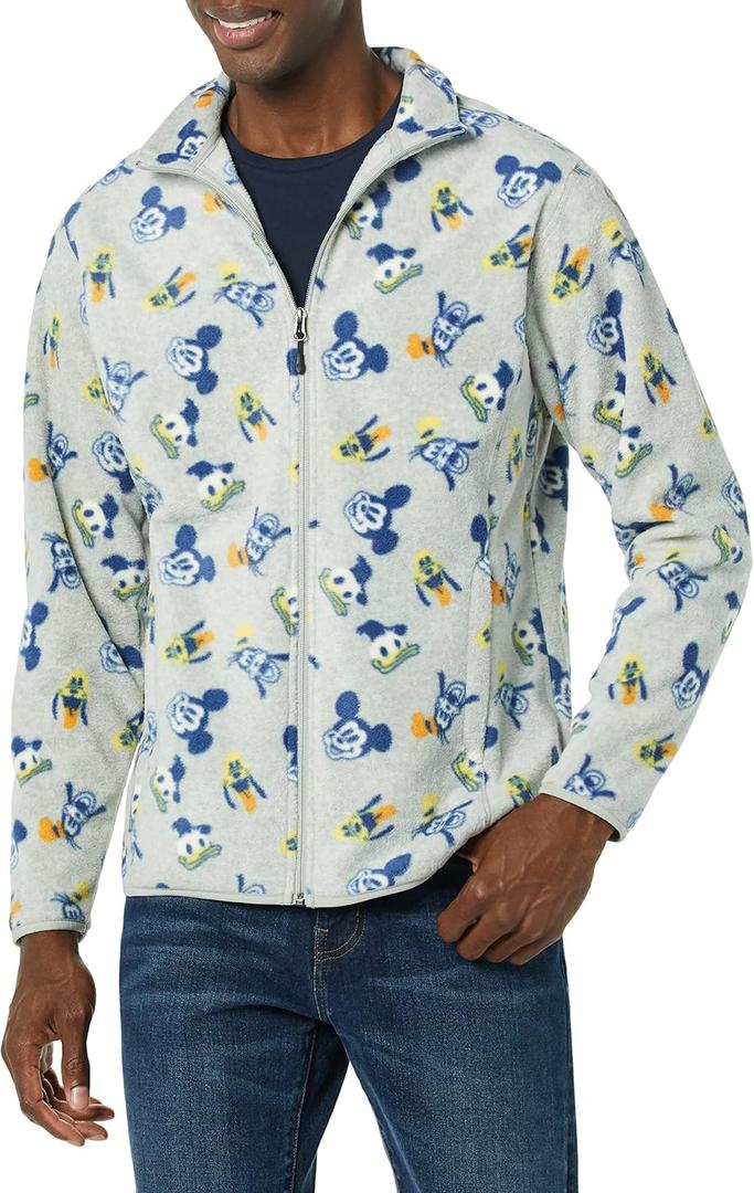 Amazon Essentials Disney | Marvel | Star Wars Men's Polar Fleece Full-Zip Mock Jackets (Medium, Mickey and Friends)