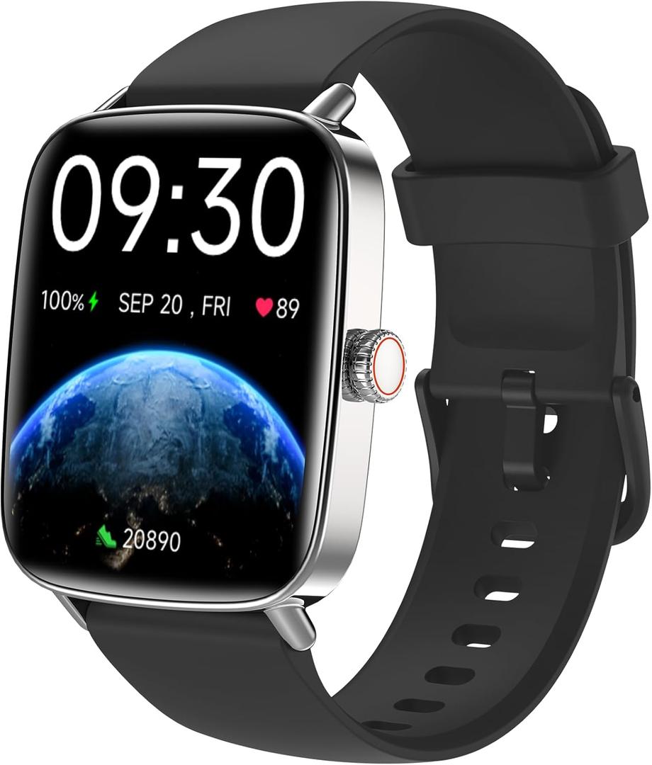 Fitpolo Smart Watch for Men Women, Stainless Steel Bezel Fitness Tracker (Make/Answer Calls), IP68 Waterproof, Heart Rate SpO2 Monitor, Sleep & Activity Tracking Smartwatch for Android Phones iPhone (Black)