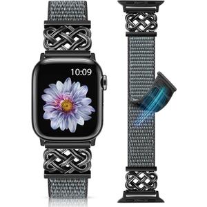 Minyee Nylon Loop Band Compatible with Apple Watch Bands, Women, Men, Celtic Knot Dressy Adjustable Breathable Braided Straps for iWatch, Size: 38/40/41/42mm(Series 11/10) (Storm Cloud Gray/Black)