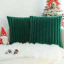 JOJUSIS Pack of 2 Faux Fur Plush Decorative Throw Pillow Covers Couch Cushion Case Soft Pillowcases (Dark Green, 24 x 24-Inch)