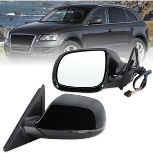 Left Driver Side Mirror Compatible With 2009 2010 2011 2012 2013 2014 2015 2016 2017 Audi Q5 With Power Folding Power Glass Heated Puddle Light Turn Signal Black Replace#8R1857409K01C(9Pins)
