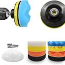 11PCS Car Foam Polishing Pads Kit, 5 Inch Hook and Loop Polishing Pads with M14 Drill Adapter, Sponge Pad Wool Buffing Pad Drill Polishing Kit for Car Detailing Waxing