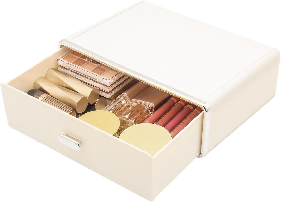 Clear Drawer Organizer Stackable Drawer Storage Makeup Organizer for Store Cosmetics and Skincares, Suitable for Vanity, Bathroom Home Organization-White